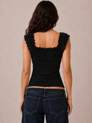 JK58082 - BUTTON DOWN FRIL DETAIL TANK TOP