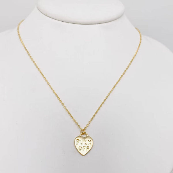 "F# OFF" Gold Plated Heart Pendant Necklace