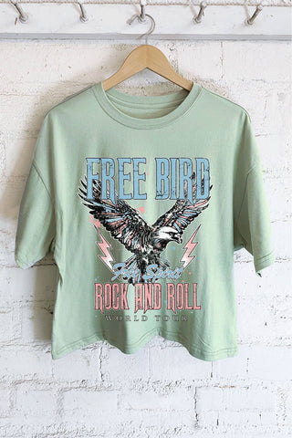 FREE BIRD FREE SPIRIT EAGLE ROCK AND ROLL GRAPHIC LONG CROP