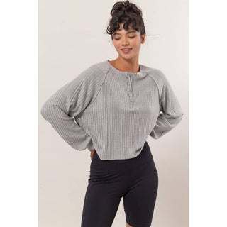 Brushed Ribbed Oversized Henley Top