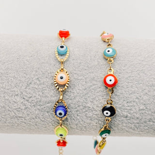 Enamel Evil Eye 18k Gold Plated Stainless Steel Bracelet-FGS