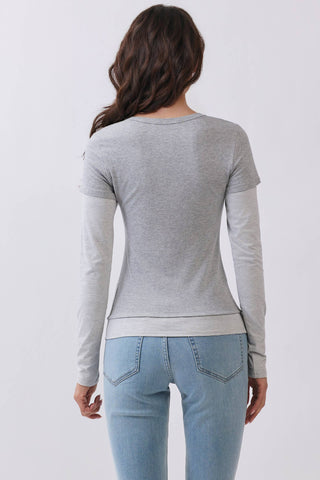 JT57815L - LAYERED STRIPEY LONG SLEEVE TOP: BLACK MEDIUM BURGUNDY BLACK / S-M-L/2-2-2