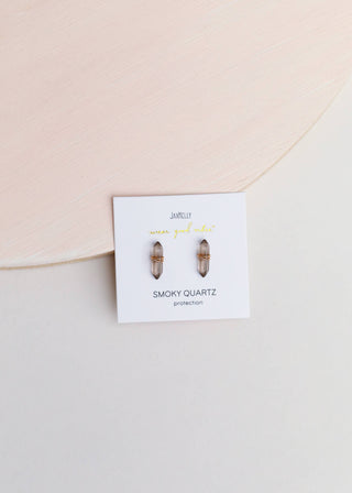 Mineral Point - Smoky Quartz - Gold Wire Wrapped Earrings