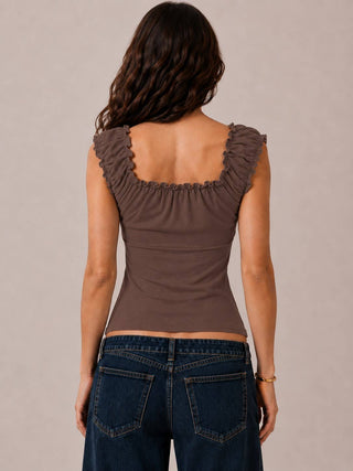 JK58082 - BUTTON DOWN FRIL DETAIL TANK TOP