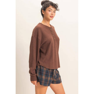 Brushed Waffle Henley Top