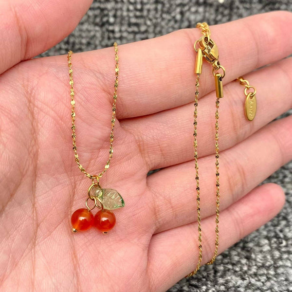 Carnelian Cherry Charm Necklace
