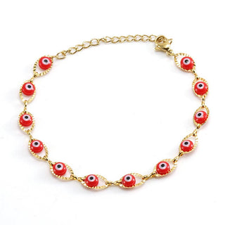 Enamel Evil Eye 18k Gold Plated Stainless Steel Bracelet-FGS