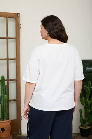 PLUS WASHED EXPOSED SEAM V NECK BOXY KNIT TOP