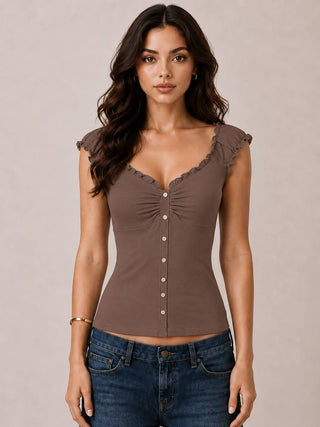 JK58082 - BUTTON DOWN FRIL DETAIL TANK TOP
