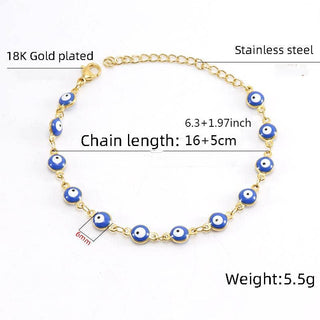 Enamel Evil Eye 18k Gold Plated Stainless Steel Bracelet-FGS
