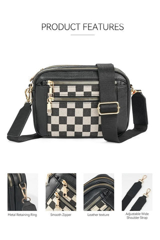 Checkered Double Zip Cross Body Bag