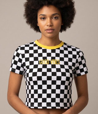 Checker Good Vibes Crop Tee