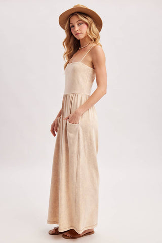 WASHED SLEEVELESS WIDE LEG JUMPSUIT