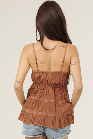 C2E35-ASIS ACID WASH LACE TRIM V NECK CAMI TANK TOP