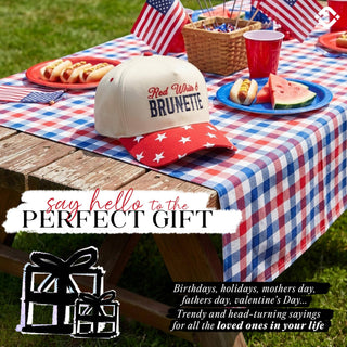 2-Tone Cap - Red White & Brunette - Star Print - Red/Beige