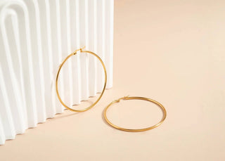 18K Gold PVD Stainless Steel Round Tube Hoop Earrings