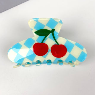 Blue Checker Cherry Claw Clip