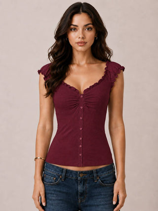 JK58082 - BUTTON DOWN FRIL DETAIL TANK TOP