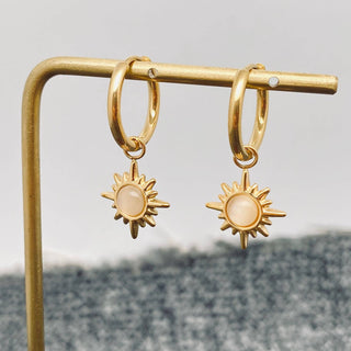 FGS - Cat's Eye Stone Sun Charm 18K Gold Plated SS Earrings