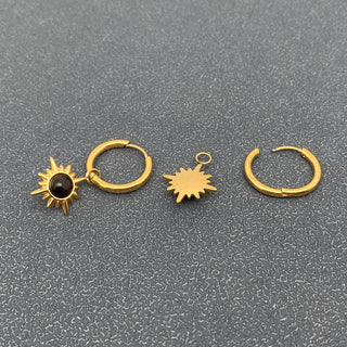 FGS - Cat's Eye Stone Sun Charm 18K Gold Plated SS Earrings