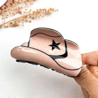 Pink Western Cowboy Hat & Star Print Claw Clip–Fun & Stylsh