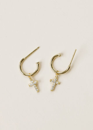 Gold Hoop - Cross - Gold Earrings