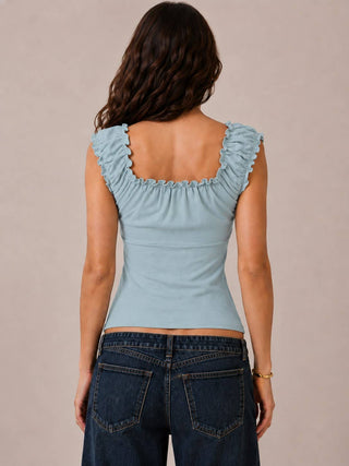 JK58082 - BUTTON DOWN FRIL DETAIL TANK TOP