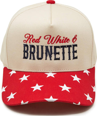 2-Tone Cap - Red White & Brunette - Star Print - Red/Beige