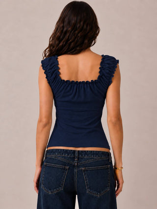 JK58082 - BUTTON DOWN FRIL DETAIL TANK TOP
