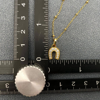 Inlaid CZ Horseshoe charm18K Gold Plated SS Necklace - FGS