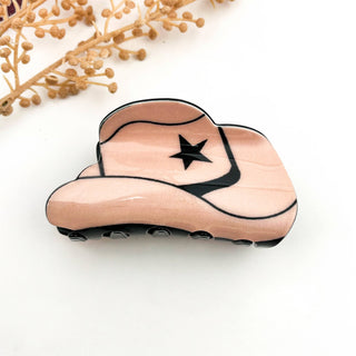 Pink Western Cowboy Hat & Star Print Claw Clip–Fun & Stylsh