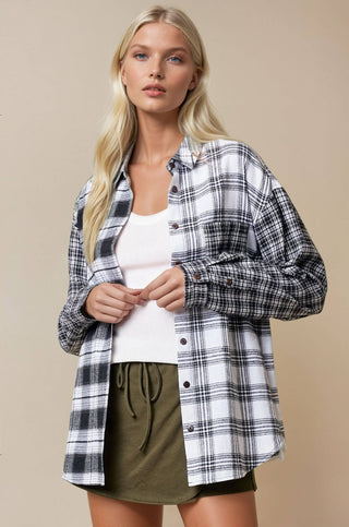 CONTRAST PLAID SHIRT JACKET WITH POCKET