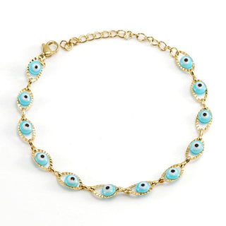 Enamel Evil Eye 18k Gold Plated Stainless Steel Bracelet-FGS