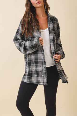 8541GN Distressed Plaid Brushed Cotton Button - Down Shirt - Rise and Redemption