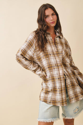 8541GN Distressed Plaid Brushed Cotton Button - Down Shirt - Rise and Redemption