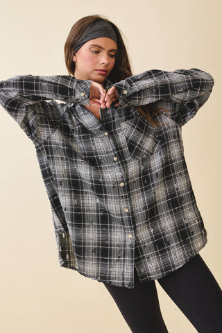 8541GN Distressed Plaid Brushed Cotton Button - Down Shirt - Rise and Redemption