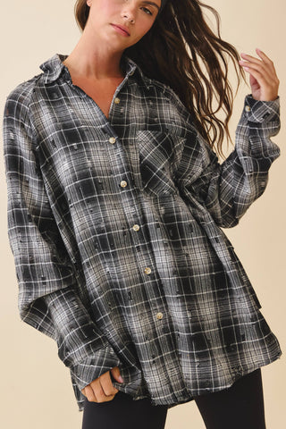 8541GN Distressed Plaid Brushed Cotton Button - Down Shirt - Rise and Redemption