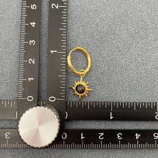 FGS - Cat's Eye Stone Sun Charm 18K Gold Plated SS Earrings
