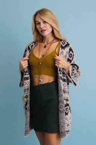Aztec Soft Knit cardigan with Tribal Print