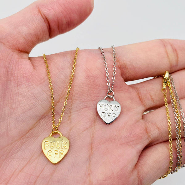 "F# OFF" Gold Plated Heart Pendant Necklace