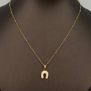 Inlaid CZ Horseshoe charm18K Gold Plated SS Necklace - FGS