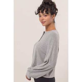 Brushed Ribbed Oversized Henley Top