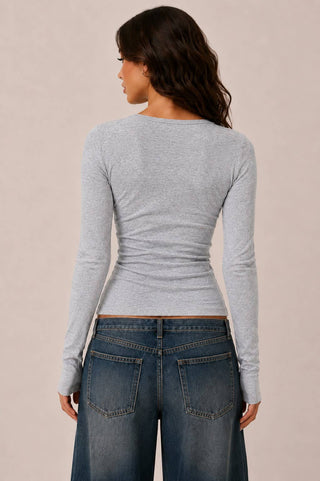 JT57726L - LONG SLEEVE CREW NECK BUTTON HENLEY TOP