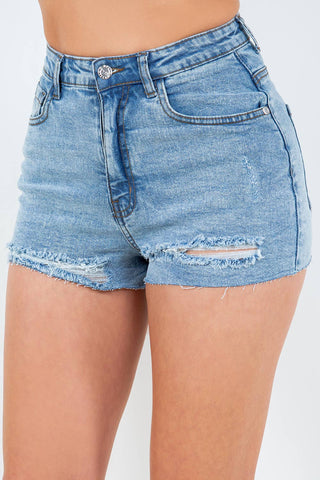 Retro High-Rise Stretch Denim Shorts