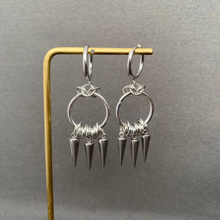 Silver Tone Spike Fringe Huggie Earrings