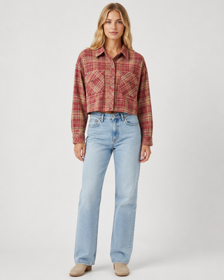 Women’s Plaid Double Pocket Cropped Shirt