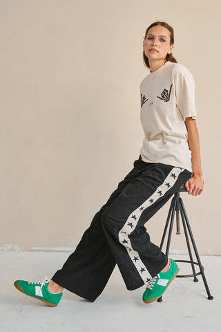 Star Striped Corduroy Wide Leg Pants