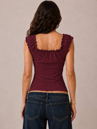 JK58082 - BUTTON DOWN FRIL DETAIL TANK TOP