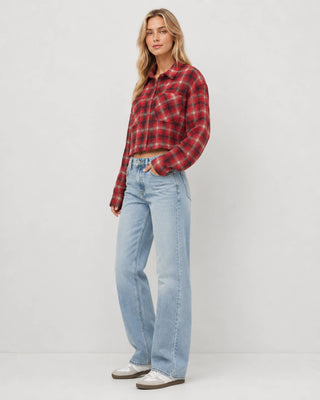 Women’s Plaid Double Pocket Cropped Shirt
