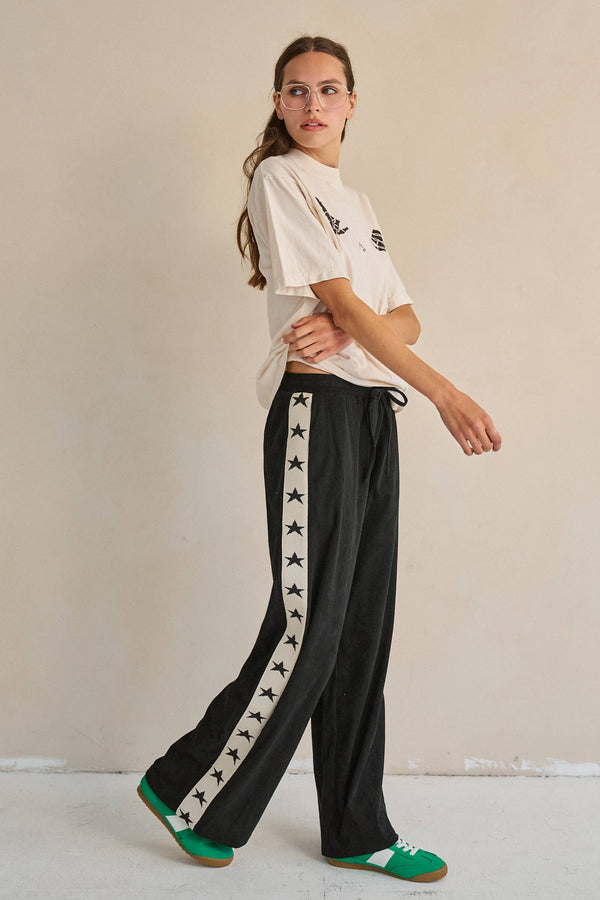 Star Striped Corduroy Wide Leg Pants